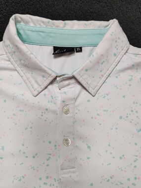 Sunday Swagger  White Color Splash Performance Blue Golf Polo Shirt Mens XL